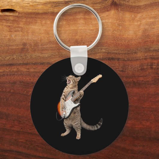Katzenspiel Gitarre Shirt Kinder Männer Frauen Roc Schlüsselanhänger (Vorderseite)