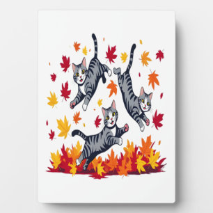 Katzenspiel im Herbstlaub Fotoplatte