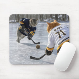 Katzenspiel mit einem Wollknäuel beim Eishockey Mousepad