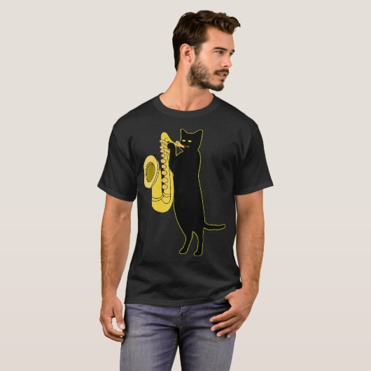 Katzenspiel Saxophon Cool Wind Instrument Sax T-Shirt (Vorne ganz)