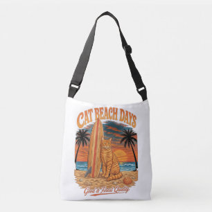 Katzenstrand-Tage Retro-Surfen Orange Tabby Tragetaschen Mit Langen Trägern