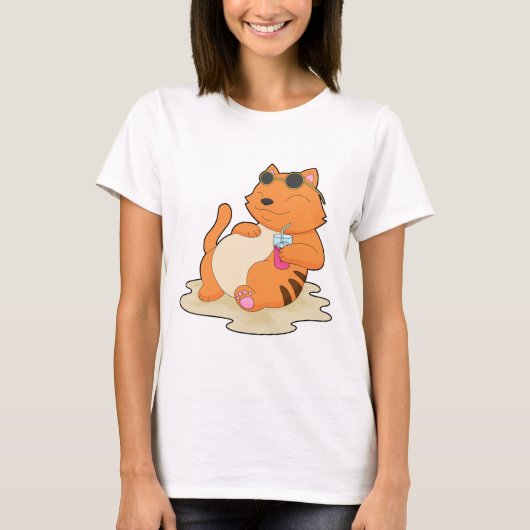 Katzenstrandgetränk Sommer T-Shirt (Vorderseite)