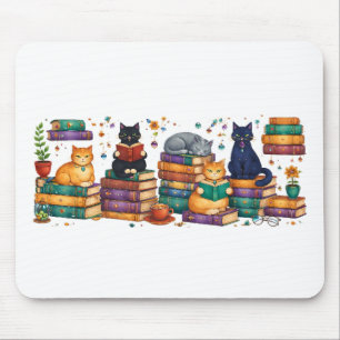 Katzenszene beim Lesen in einer gemütlichen Biblio Mousepad