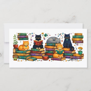 Katzenszene beim Lesen von Büchern in einer gemütl Dankeskarte