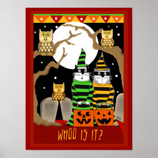 Katzentrick oder Behandlung mit Owls Poster