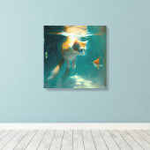 Katzenunterwasser-Uhren Fisch - gepanzerte Canvas Leinwanddruck (Insitu (Holzboden))