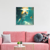 Katzenunterwasser-Uhren Fisch - gepanzerte Canvas Leinwanddruck (Insitu (Wohnzimmer))
