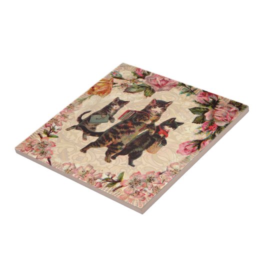 KatzenVintage Hübsche antike Kätzchen Fliese (Seite)
