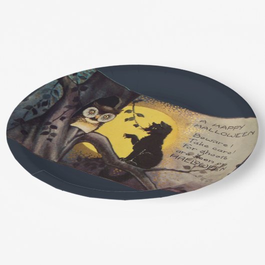 Katzenwarnung Halloween-Teller Pappteller (Schrägansicht)