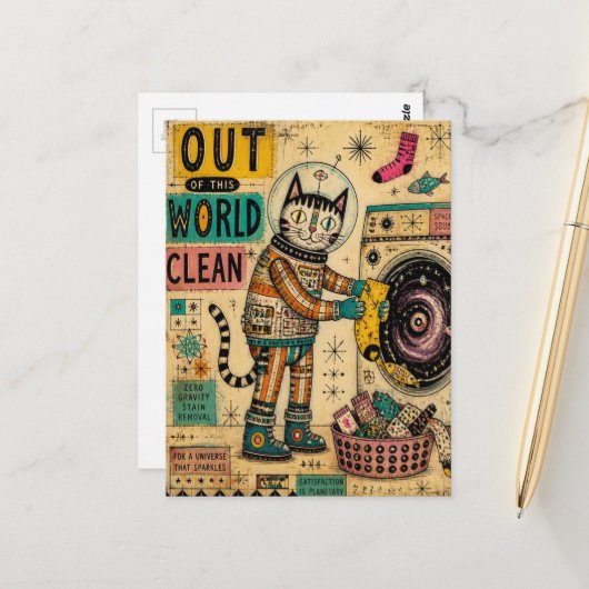 Katzenwäsche-Collage Postkarte (Vorderseite/Rückseite Beispiel)