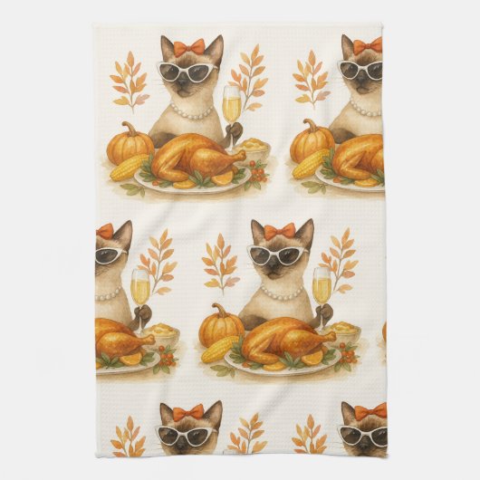 Katzenweibchen mit türkischem Erntedank Geschirrtuch (Vertikal)