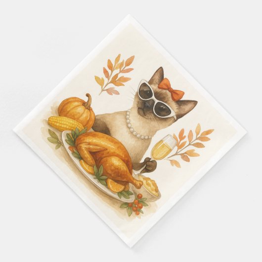 Katzenweibchen mit türkischem Erntedank Serviette (Ecke)