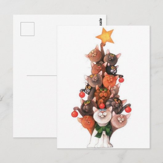 Katzenweihnachtsbaum Postkarte (Vorne/Hinten)