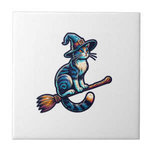 Katzenzauberer Halloween Hexe Mystische Katzenlieb Fliese