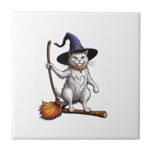 Katzenzauberer Halloween Hexe Mystische Katzenlieb Fliese