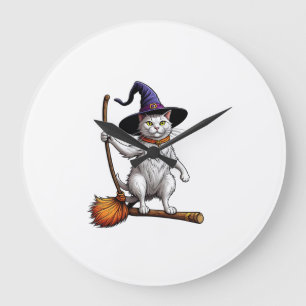 Katzenzauberer Halloween Hexe Mystische Katzenlieb Große Wanduhr