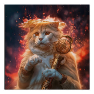 Katzenzauberer mit magischem Stab inmitten von Fla Poster