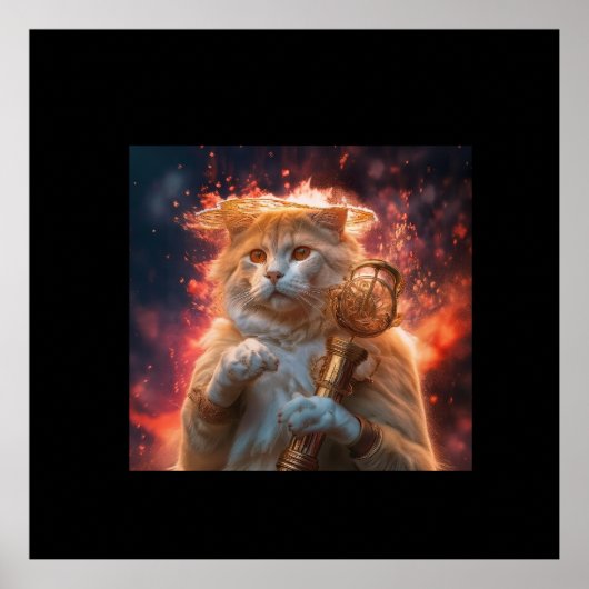 Katzenzauberer mit magischem Stab inmitten von Fla Poster (Vorne)