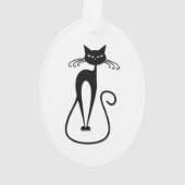 Katzige schlanke schwarze Katze Ornament (Rückseite)