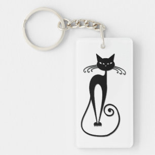 Katzige schlanke schwarze Katze Schlüsselanhänger