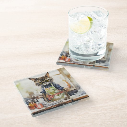 KATZKATZEN DER KÜCHE GLASUNTERSETZER (Schrägansicht)