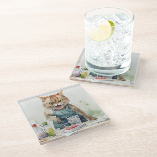 KATZKATZEN DER KÜCHE GLASUNTERSETZER (Schrägansicht)