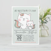 Kätzst du mich Niedlich Green Cat Boy Baby Dusche? Einladung (Stehend Vorderseite)