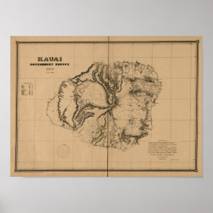 Kauai, 1878, Vintage Hawaii-Karte Poster