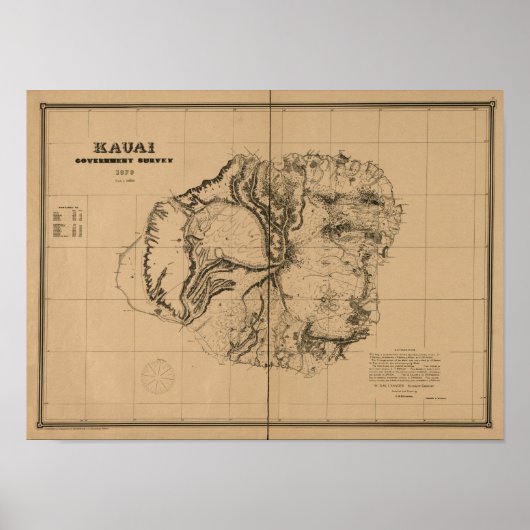 Kauai, 1878, Vintage Hawaii-Karte Poster (Vorne)