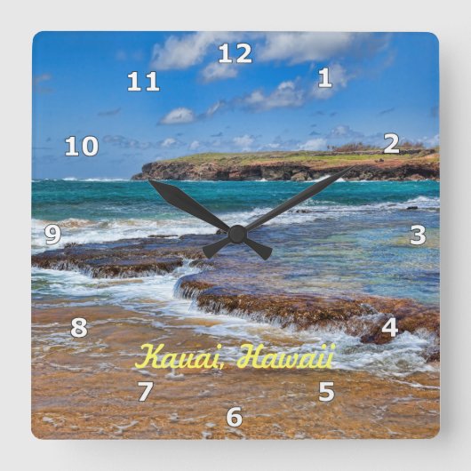 Kauai Beach Clock Quadratische Wanduhr (Vorderseite)