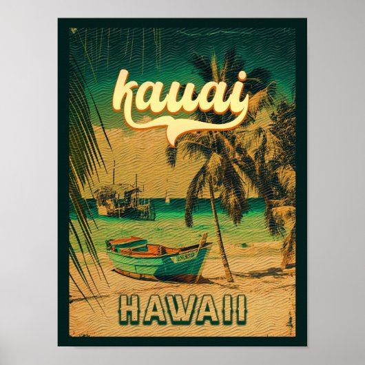 Kauai Beach Hawaii Retro Palm Trees 60er Souvenirs Poster (Vorne)