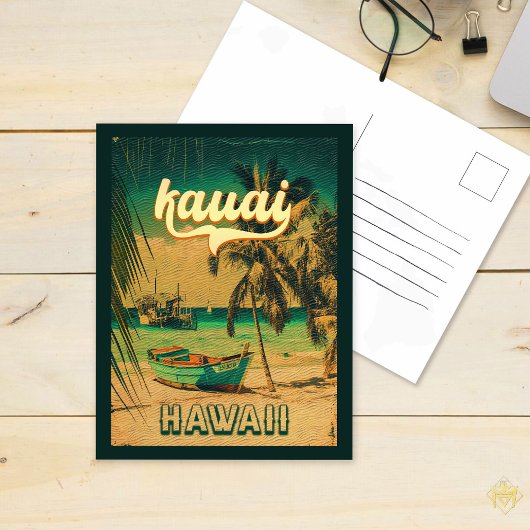 Kauai Beach Hawaii Retro Palm Trees 60er Souvenirs Postkarte