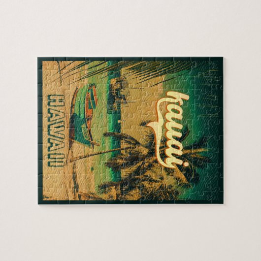 Kauai Beach Hawaii Retro Palm Trees 60er Souvenirs Puzzle (Horizontal)