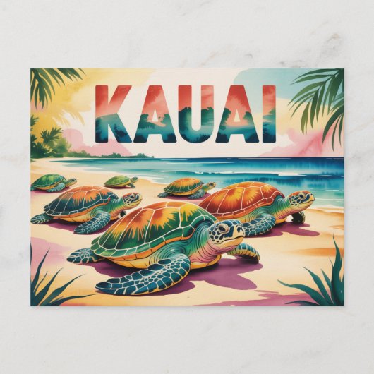 Kauai Beach Turtles Illustration Postkarte (Vorderseite)