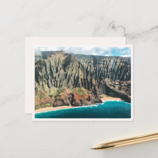 Kauai Coastline Aerial Na Pali Mountains Blank Postkarte (Vorderseite/Rückseite Beispiel)