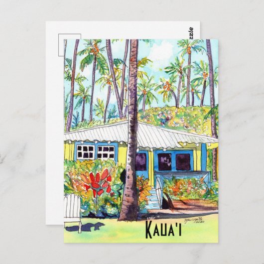 Kauai Hawaii Aloha Yellow Plantation Hütte Postkarte (Vorne/Hinten)