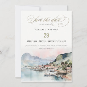 Kauai Hawaii Aquarell-Landschaft-Hochzeit Save The Date