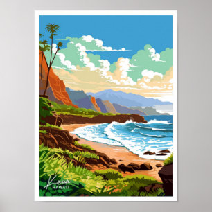 Kauai Hawaii Reise Vintage Illustration Poster