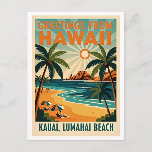 Kauai, Hawaii Retro-Reise Postkarte (Vorderseite)