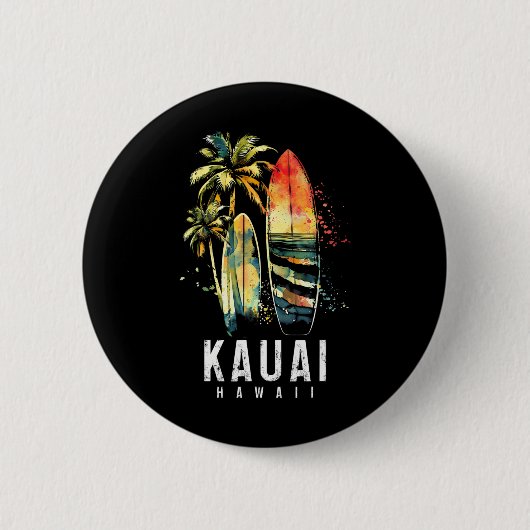 Kauai Hawaii Surf Hawaiian Vintage Surfing Surfer Button (Vorderseite)