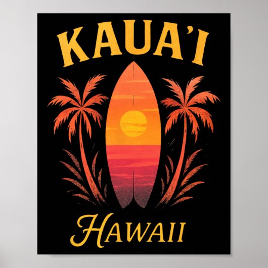 Kauai Hawaii Surf Hawaiian Vintage Surfing Surfer  Poster (Vorne)
