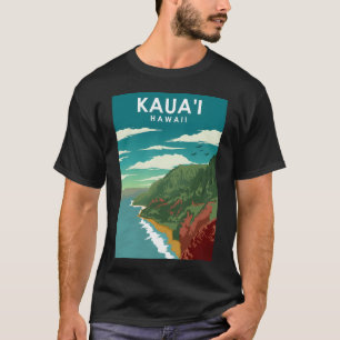 Kauai Hawaii Vintag Minimal Retro Travel Poster T-Shirt