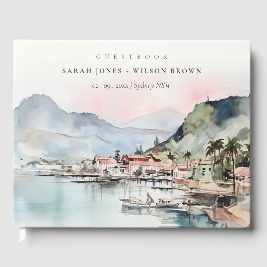 Kauai Hawaii Watercolor Landscape Wedding Gästebuch (Vorderseite)