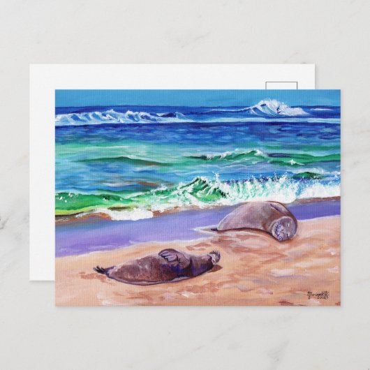 Kauai Hawaiian Monk Siegel auf der Poipu Beach Pos Postkarte (Vorne/Hinten)