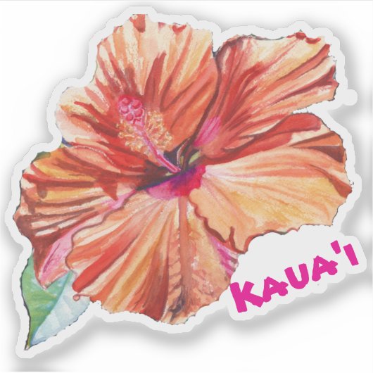 Kauai Hibiskus Watercolor Hawaiian Sticker (Vorderseite)