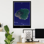 Kauai Island Hawaii Von Space Satellite Karte Poster (Heimbüro)