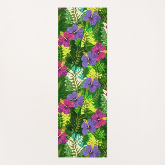 Kauai Jungle Hawaiian Hibiscus and Palms - Fuchsia Yogamatte (Vorderseite)