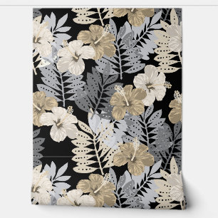 Kauai Jungle Hawaiian Hibiskus und Palms-Neutrals Tapete