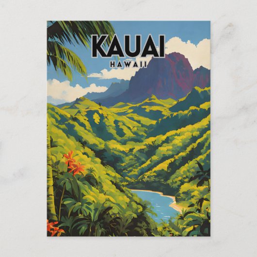 Kauai Nostalgic Travel Art Postkarte (Vorderseite)