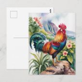 Kauai Rooster watercolor Postkarte (Vorne/Hinten)
